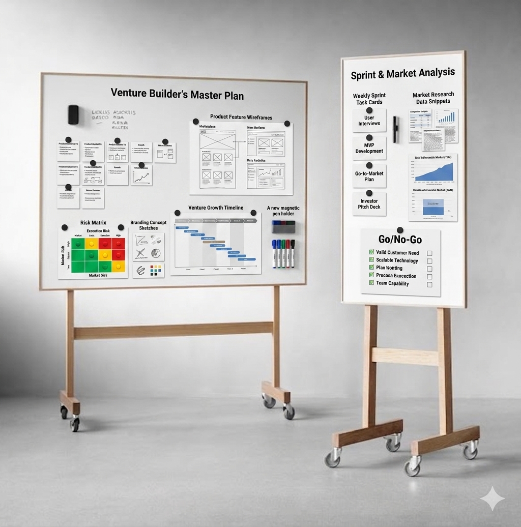 Venture builder's master plan whiteboards